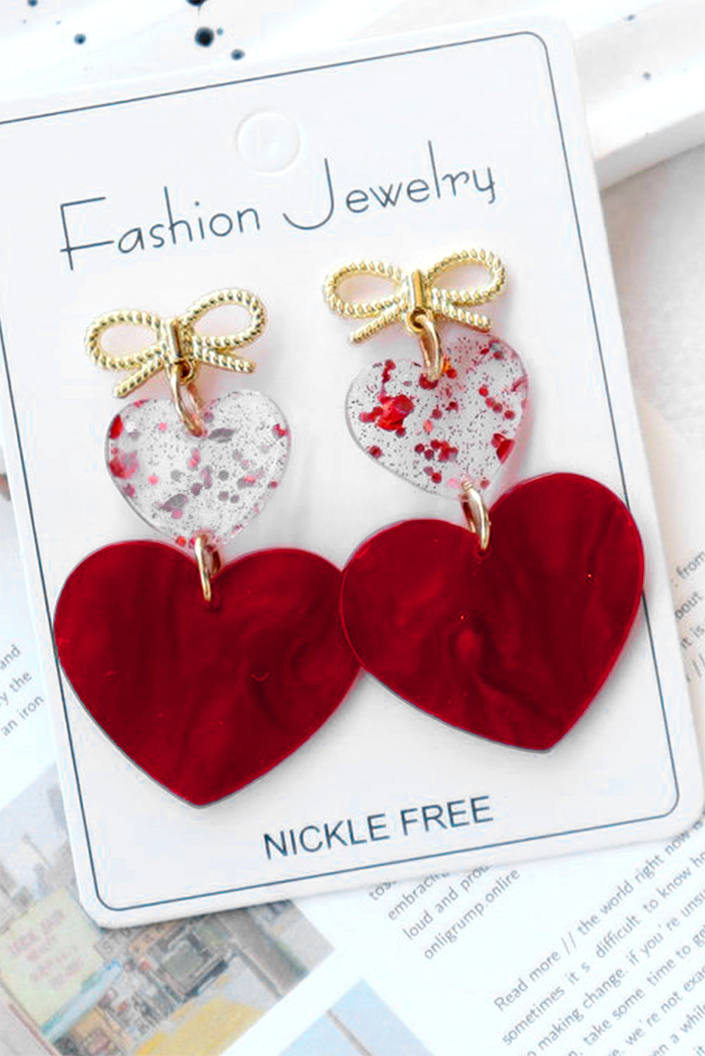 Fiery Red Bow Knot Heart Shape Dangle Earrings Jewelry JT's Designer Fashion
