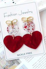 Fiery Red Bow Knot Heart Shape Dangle Earrings Jewelry JT's Designer Fashion