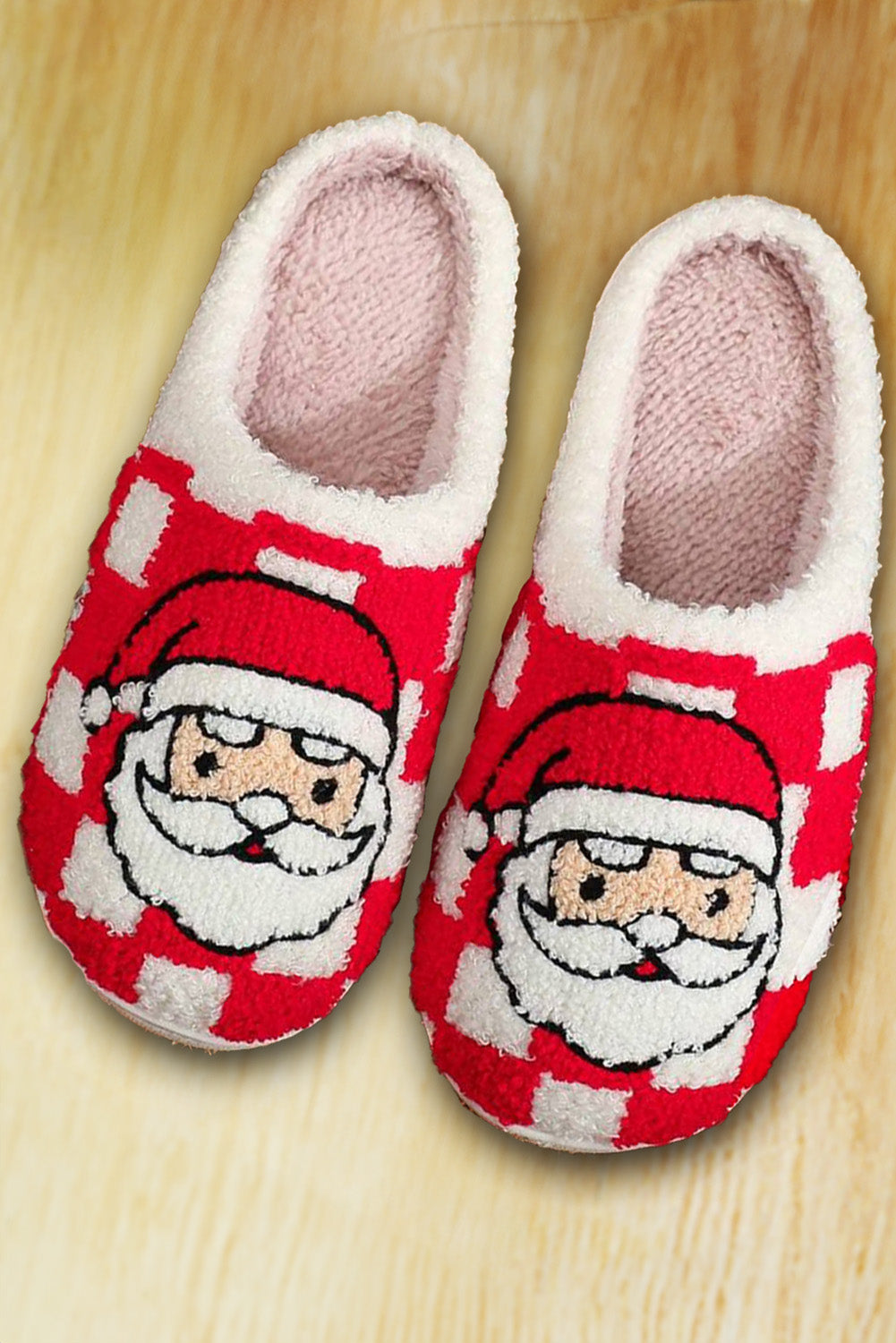 Fiery Red Checkered Santa Claus Graphic Plush Home Slippers Slippers JT's Designer Fashion