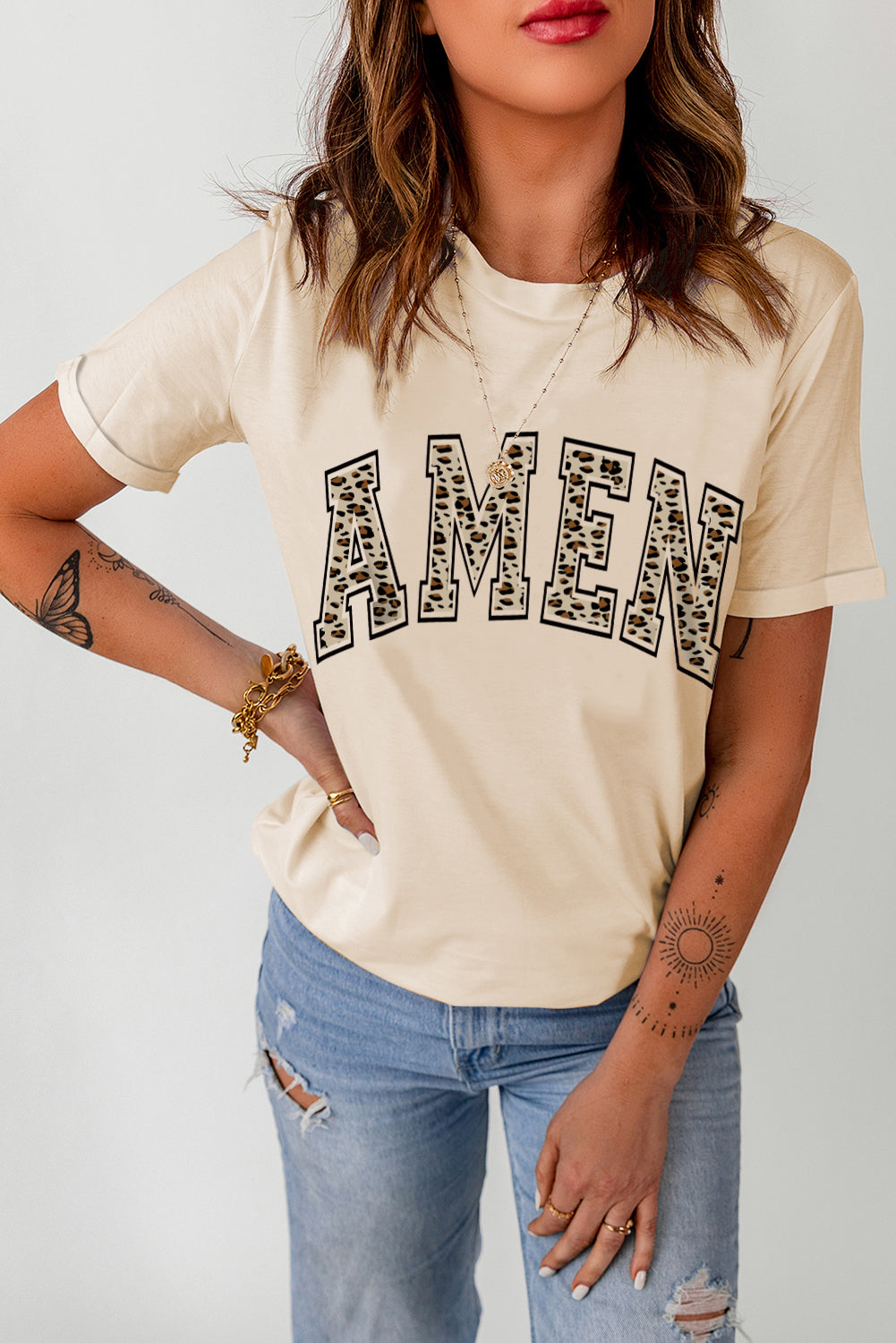 Khaki Leopard AMEN Graphic T Shirt Graphic Tees JT's Designer Fashion