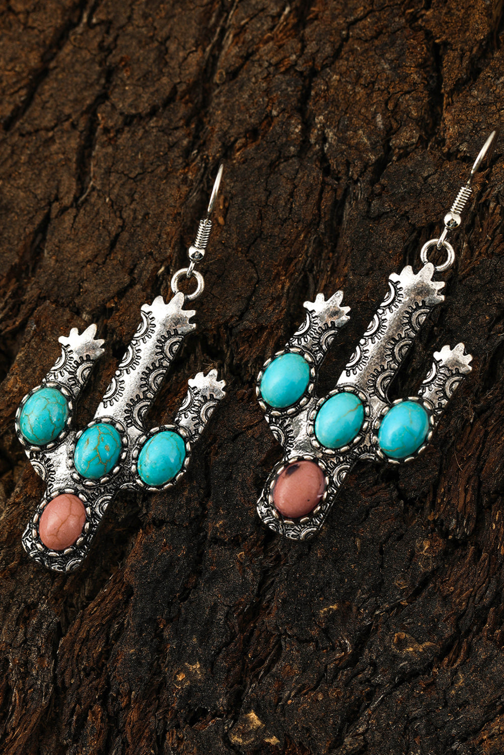 Light Blue Western Turquoise Decor Cactus Drop Earrings Jewelry JT's Designer Fashion