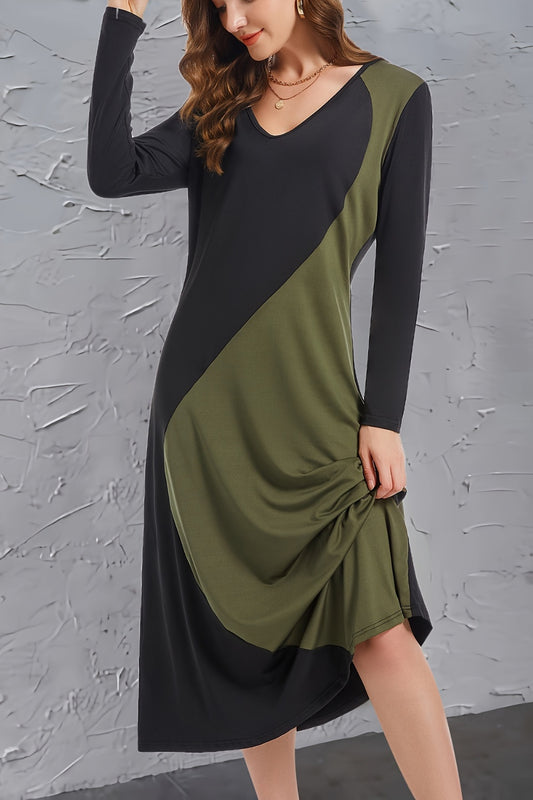 Contrast Long Sleeve Midi Dress Midi Dresses JT's Designer Fashion