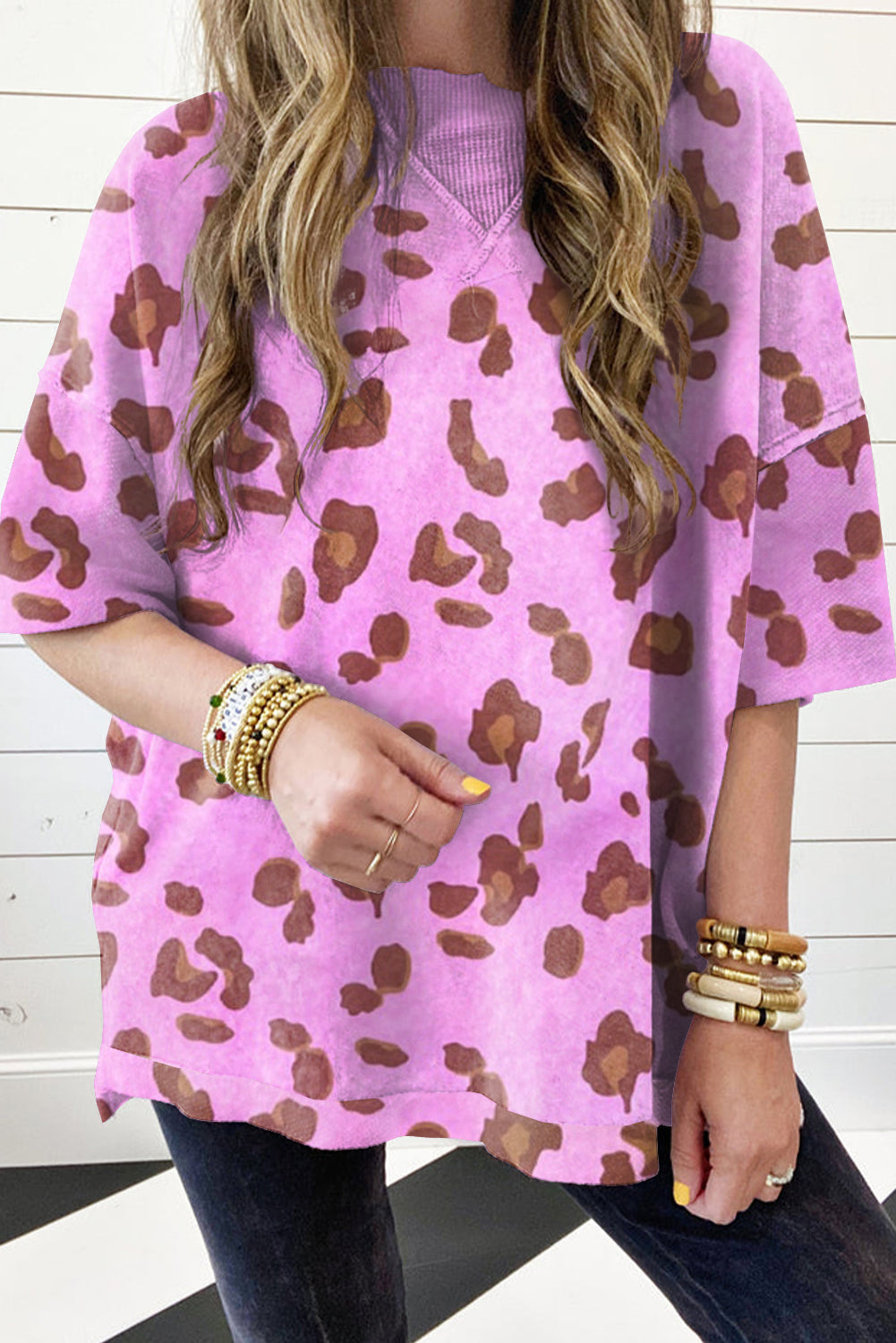 Pink Leopard Print Mineral Wash Oversized Tee Tops & Tees JT's Designer Fashion