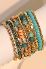 Gold Boho Beaded Multi Layer Elastic Bracelet Set Jewelry JT's Designer Fashion