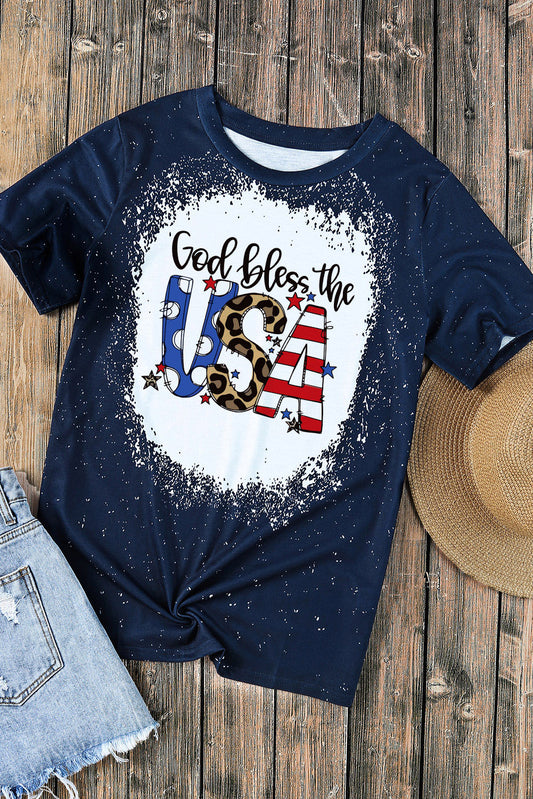 Blue God Bless the USA Print Tie Dye T-Shirt Graphic Tees JT's Designer Fashion