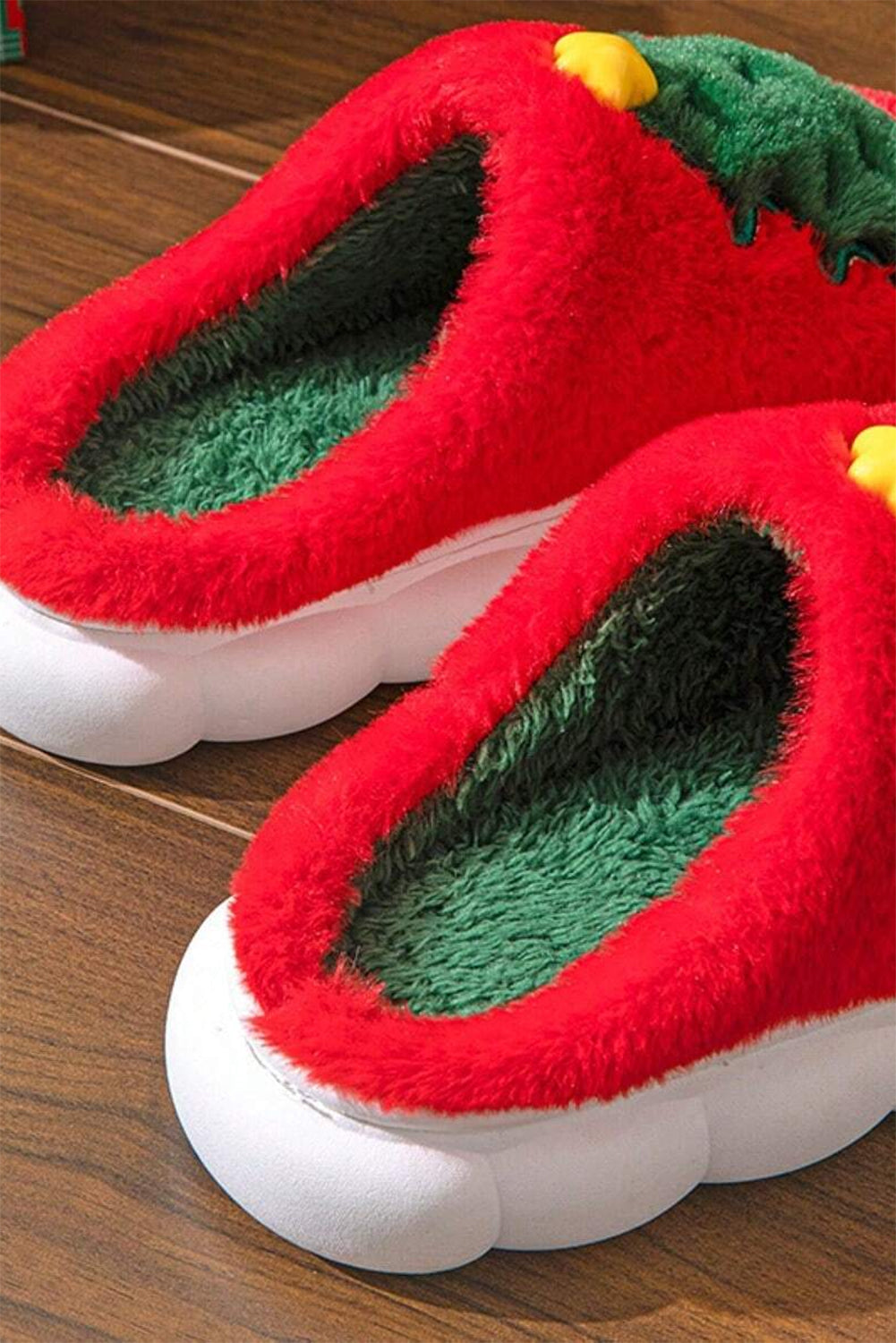 Fiery Red Christmas Tree Graphic Thick Sole Plush Slippers Slippers JT's Designer Fashion