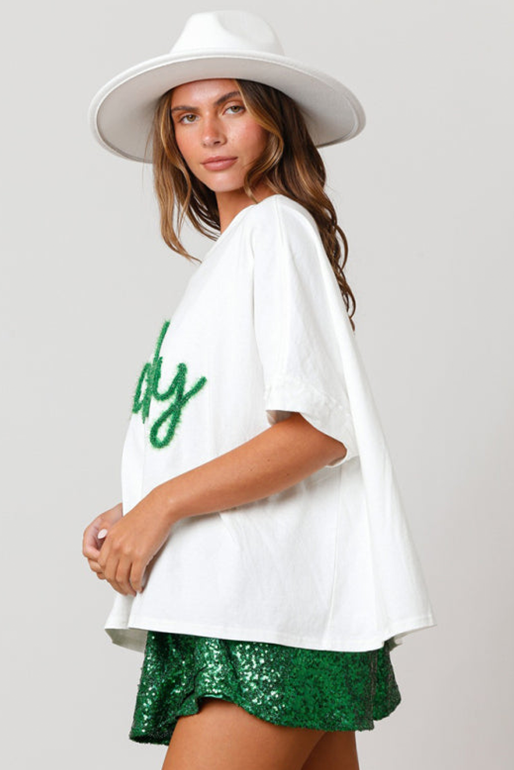 White Lucky Tinsel Graphic St Patrick Fashion Tee Graphic Tees JT's Designer Fashion