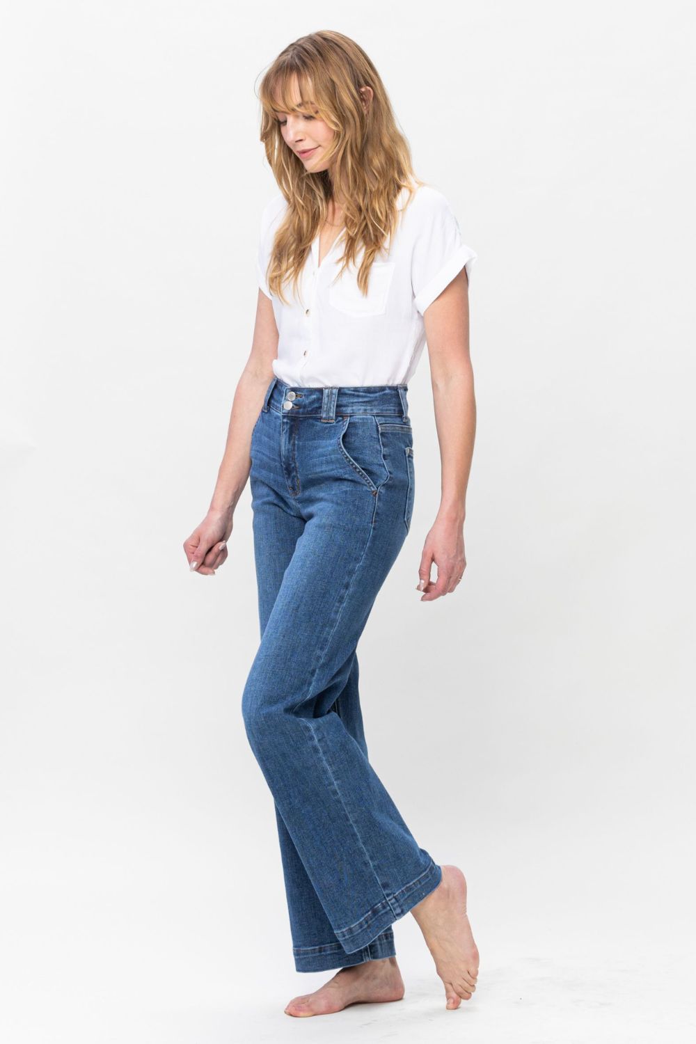 Judy Blue Full Size Double Button Wide Leg Jeans Jeans JT's Designer Fashion