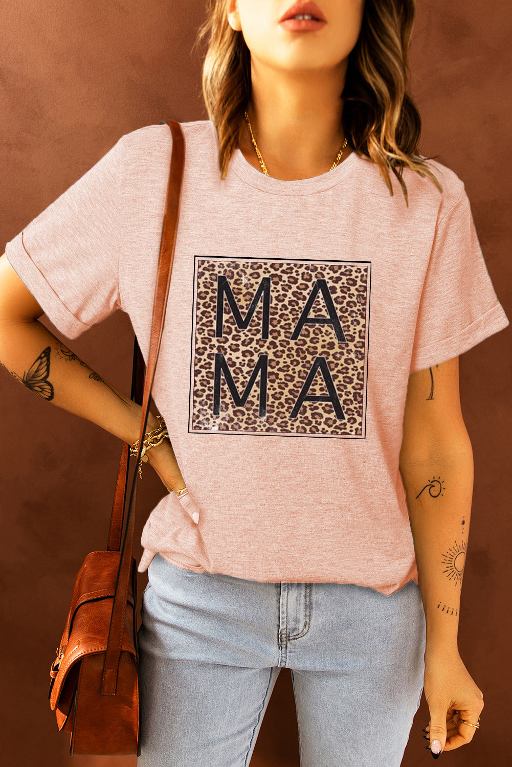 Pink Leopard Square MAMA Graphic T-shirt Graphic Tees JT's Designer Fashion