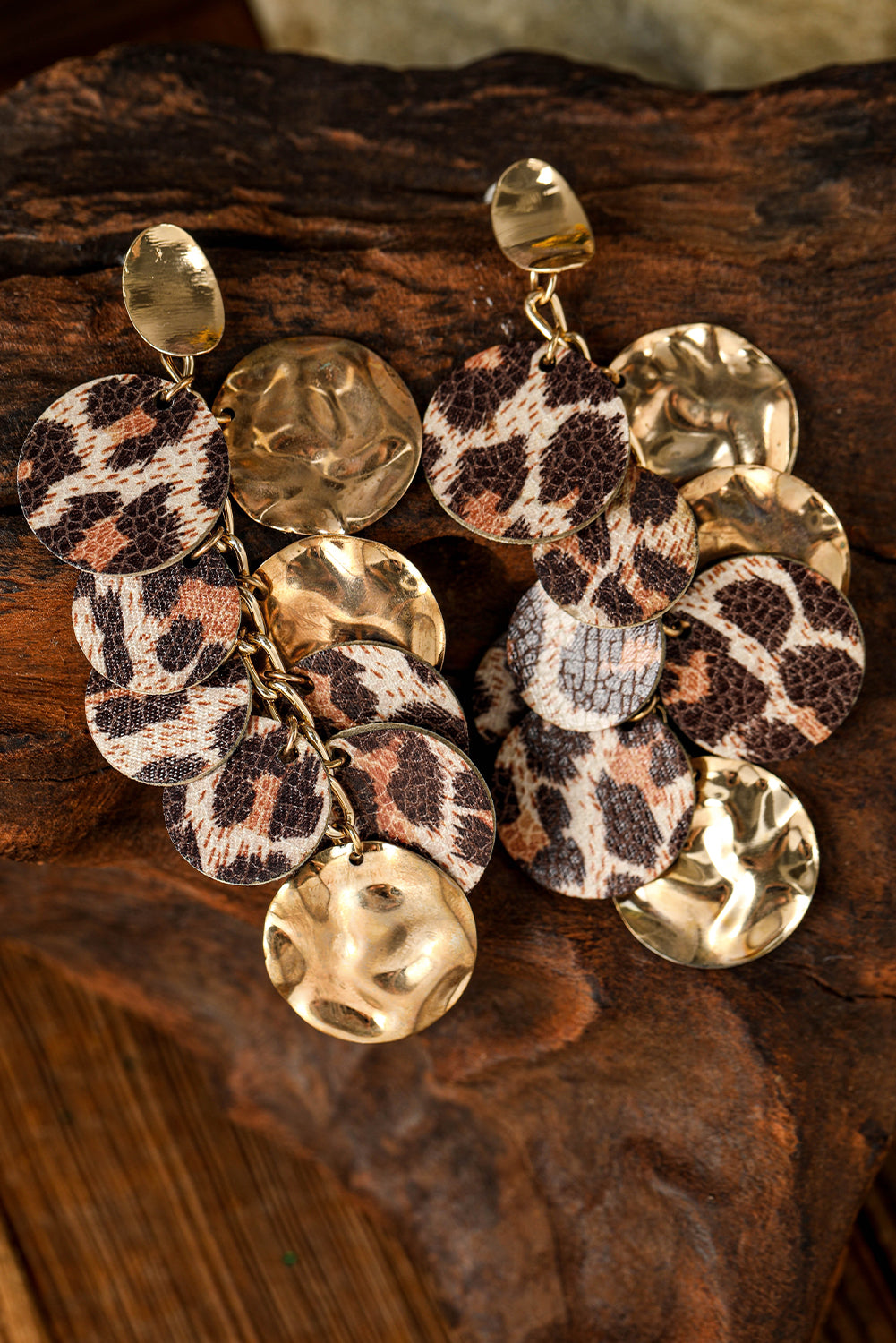 Chestnut Leopard Alloy Disc Stud Dangle Earrings Jewelry JT's Designer Fashion