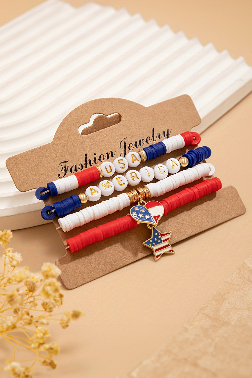 Dark Blue American Flag Pendant Letter Beaded Bracelet Set Jewelry JT's Designer Fashion