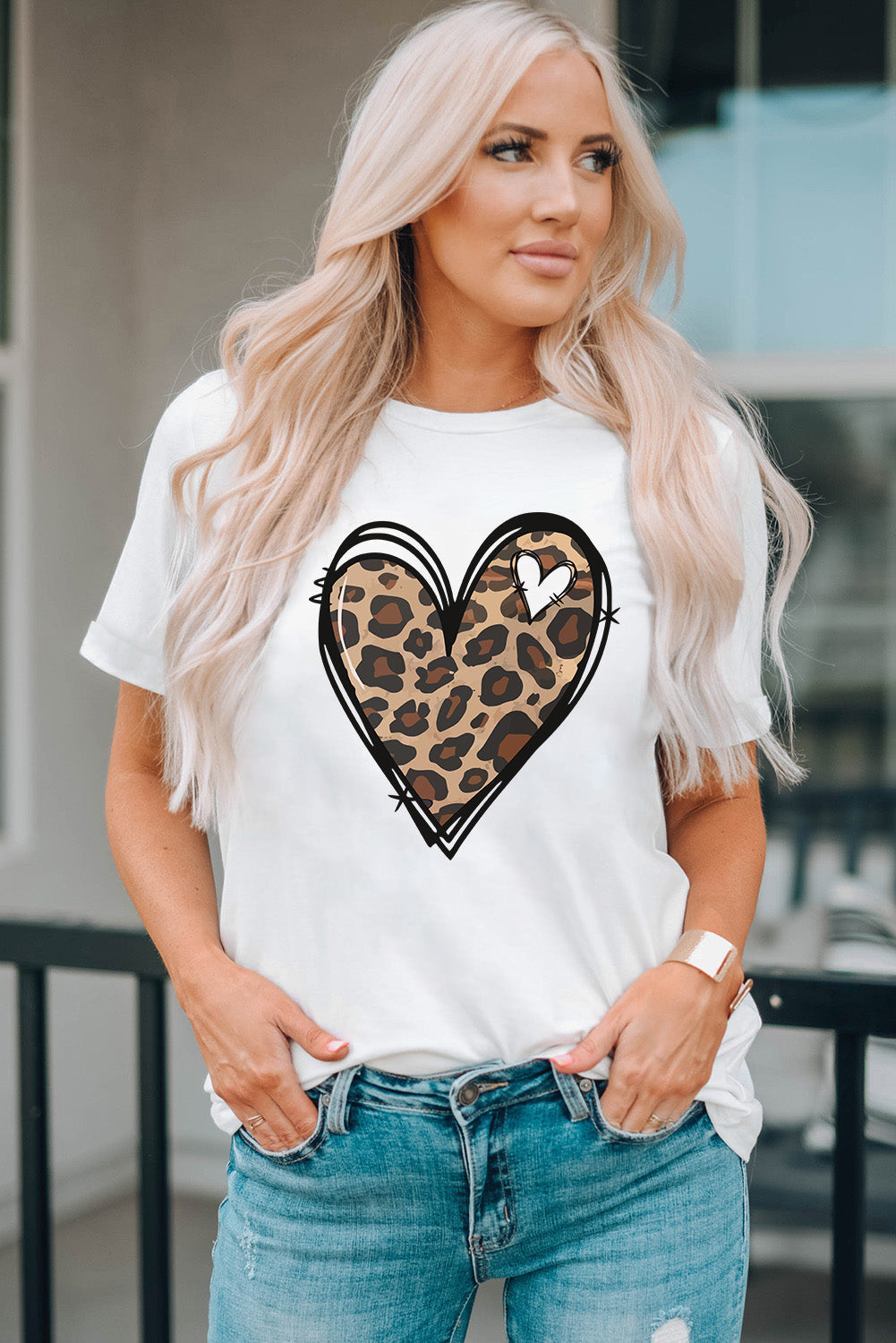 White Western Valentines Leopard Heart Graphic Tee Graphic Tees JT's Designer Fashion