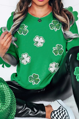Bright Green St Patricks Sequined Clover Pattern T Shirt Graphic Tees JT's Designer Fashion