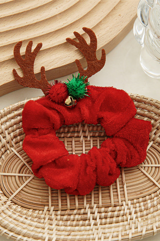 Fiery Red Christmas Elk Horn Small Bell Hair Scrunchie Headwear JT's Designer Fashion