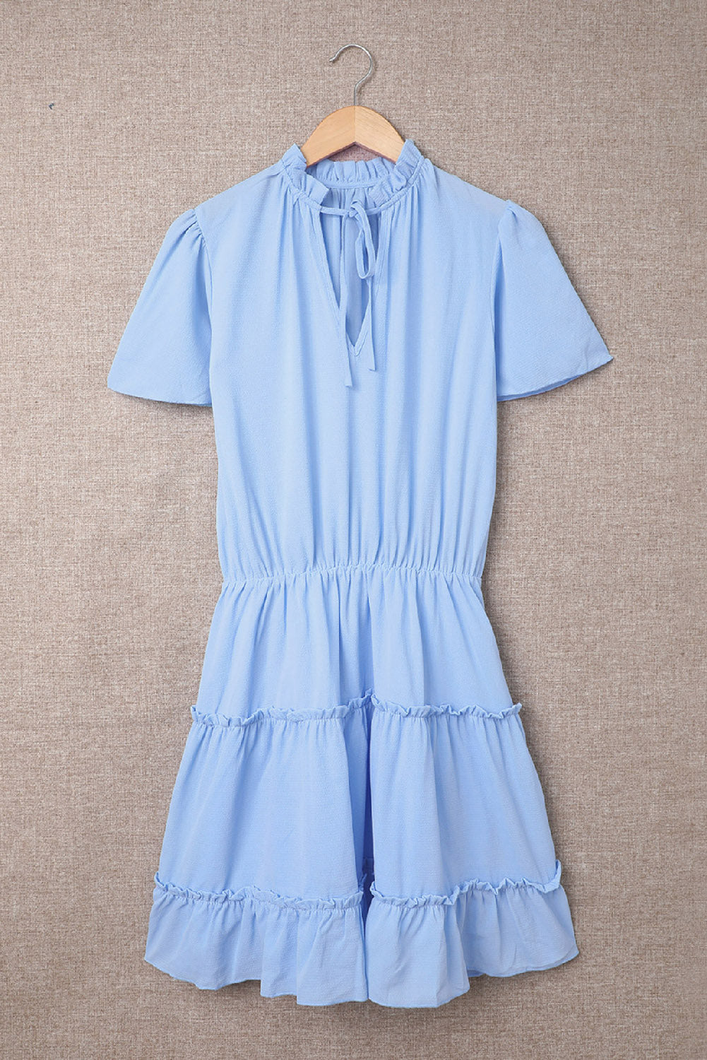 Sky Blue V Neck Ruffled Swing Mini Dress Mini Dresses JT's Designer Fashion