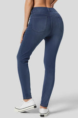 Navy Blue Button Fly High Waist Skinny Fit Jeans Bottoms JT's Designer Fashion