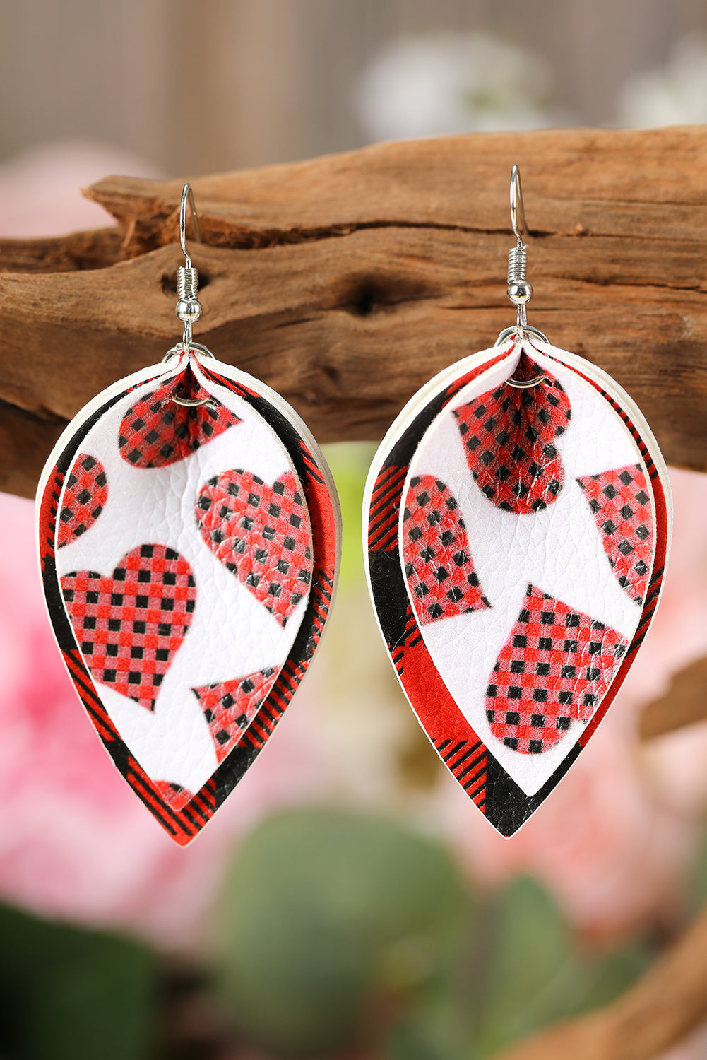 Red Plaid Valentine Heart Multilayered Earrings Jewelry JT's Designer Fashion