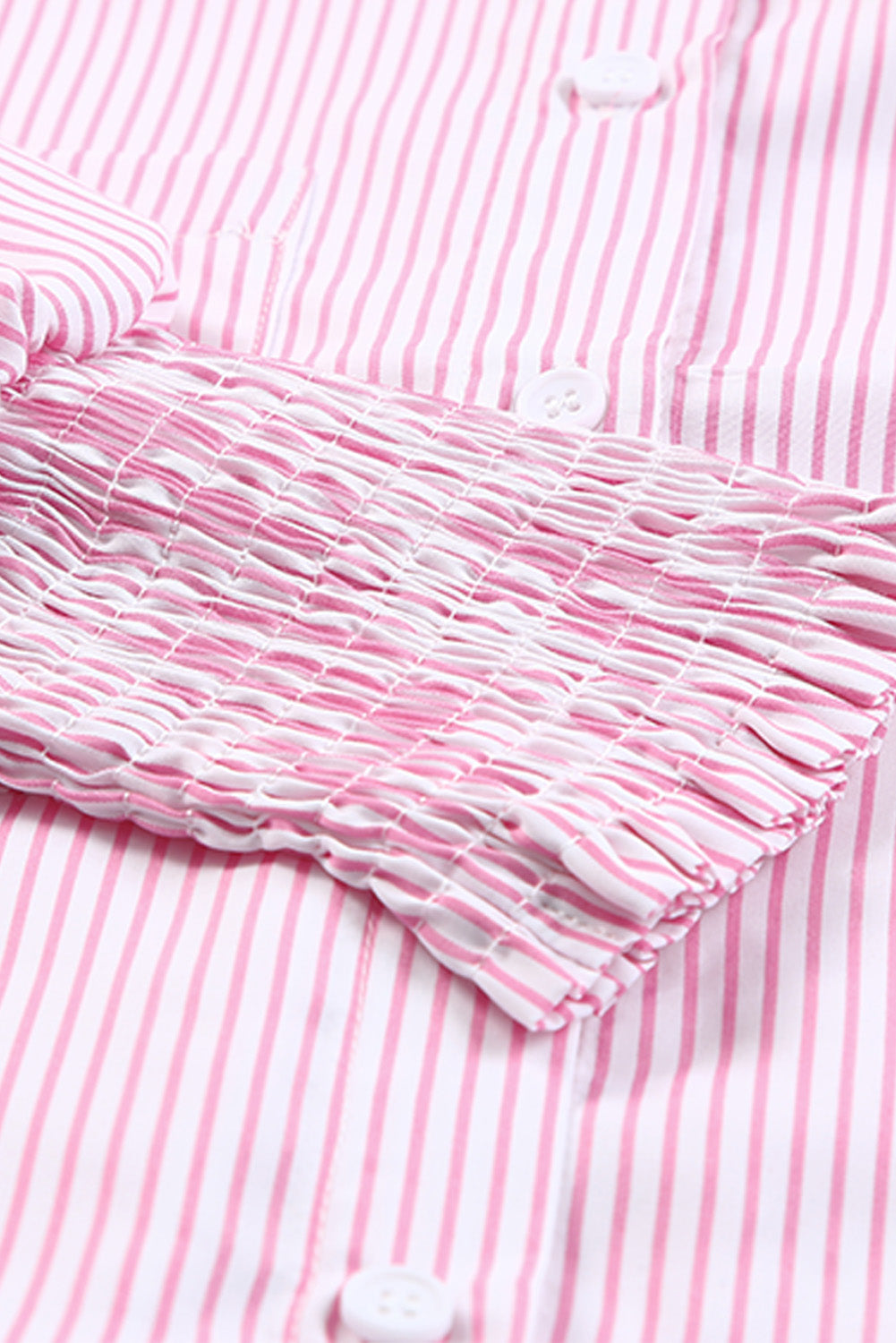 Pink Smocked Cuffed Striped Boyfriend Shirt with Pocket Blouses & Shirts JT's Designer Fashion