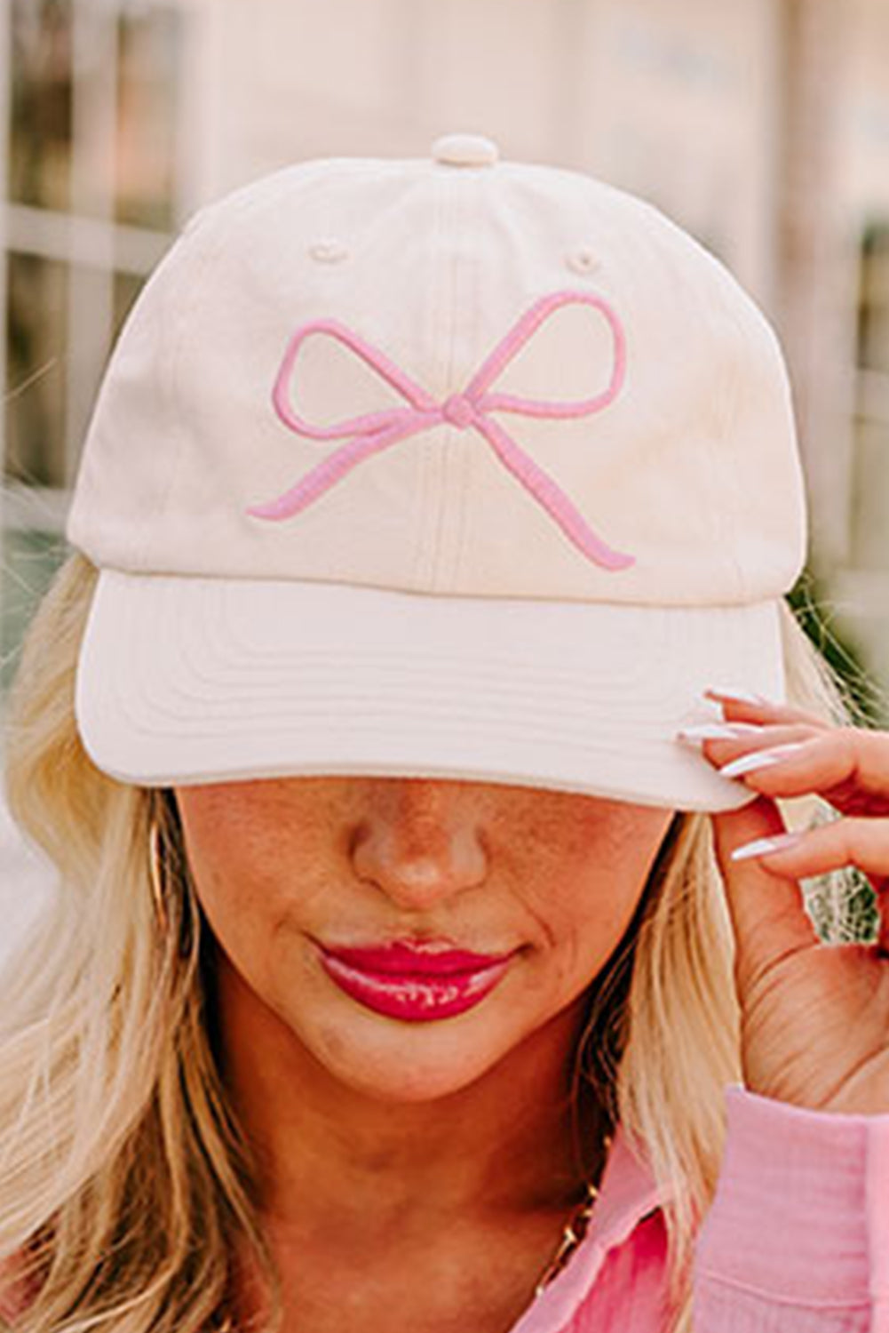 White Girlish Bow Embroidered Baseball Cap Hats & Caps JT's Designer Fashion