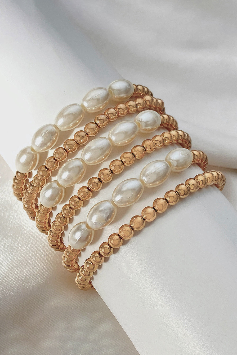 Gold Plated Pearl Beaded 6 Pcs Bracelet Set Jewelry JT's Designer Fashion