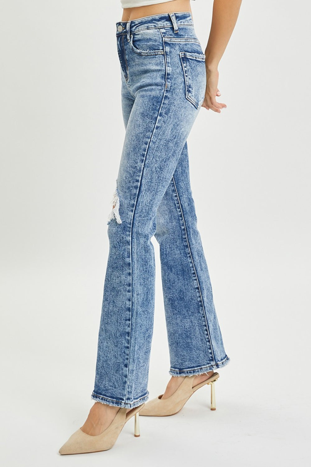 RISEN Full Size High Rise Distressed Flare Jeans JT's Designer Fashion