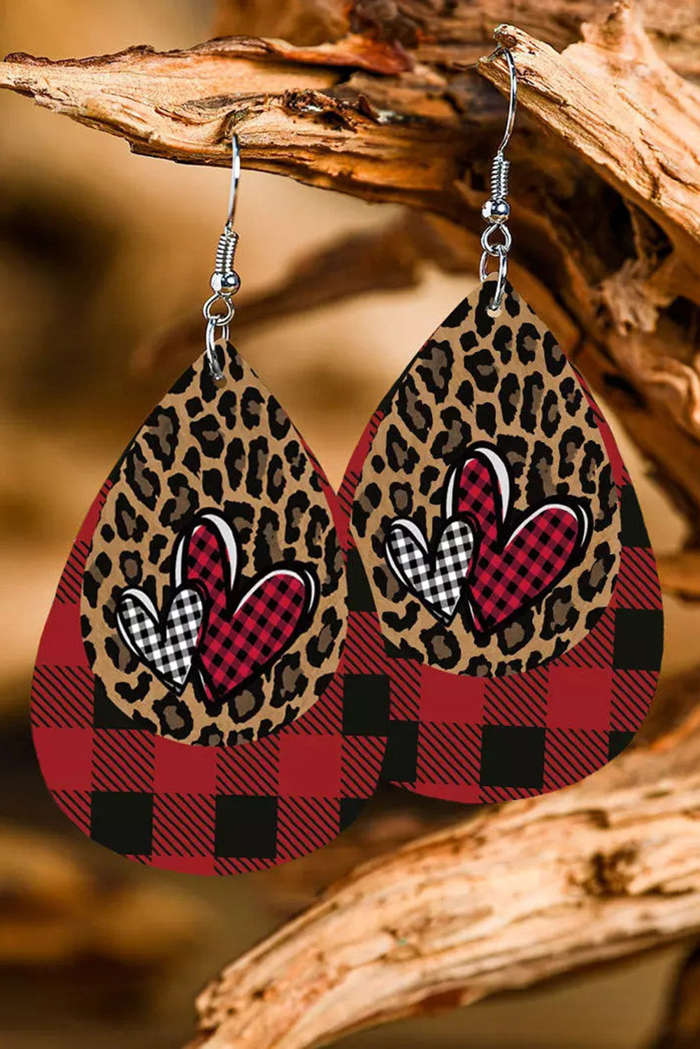 Valentine Leopard Heart Plaid Print Drop Earrings Jewelry JT's Designer Fashion