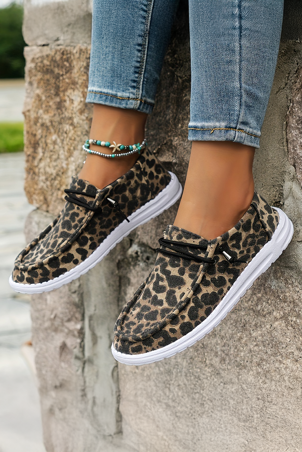 Coffee Lace-up Decor Leopard Canvas Shoes Women's Shoes JT's Designer Fashion