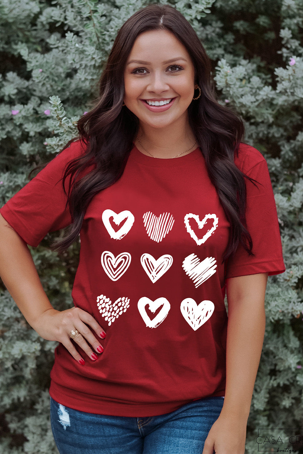 Fiery Red Valentines Heart Pattern Graphic Tee Graphic Tees JT's Designer Fashion