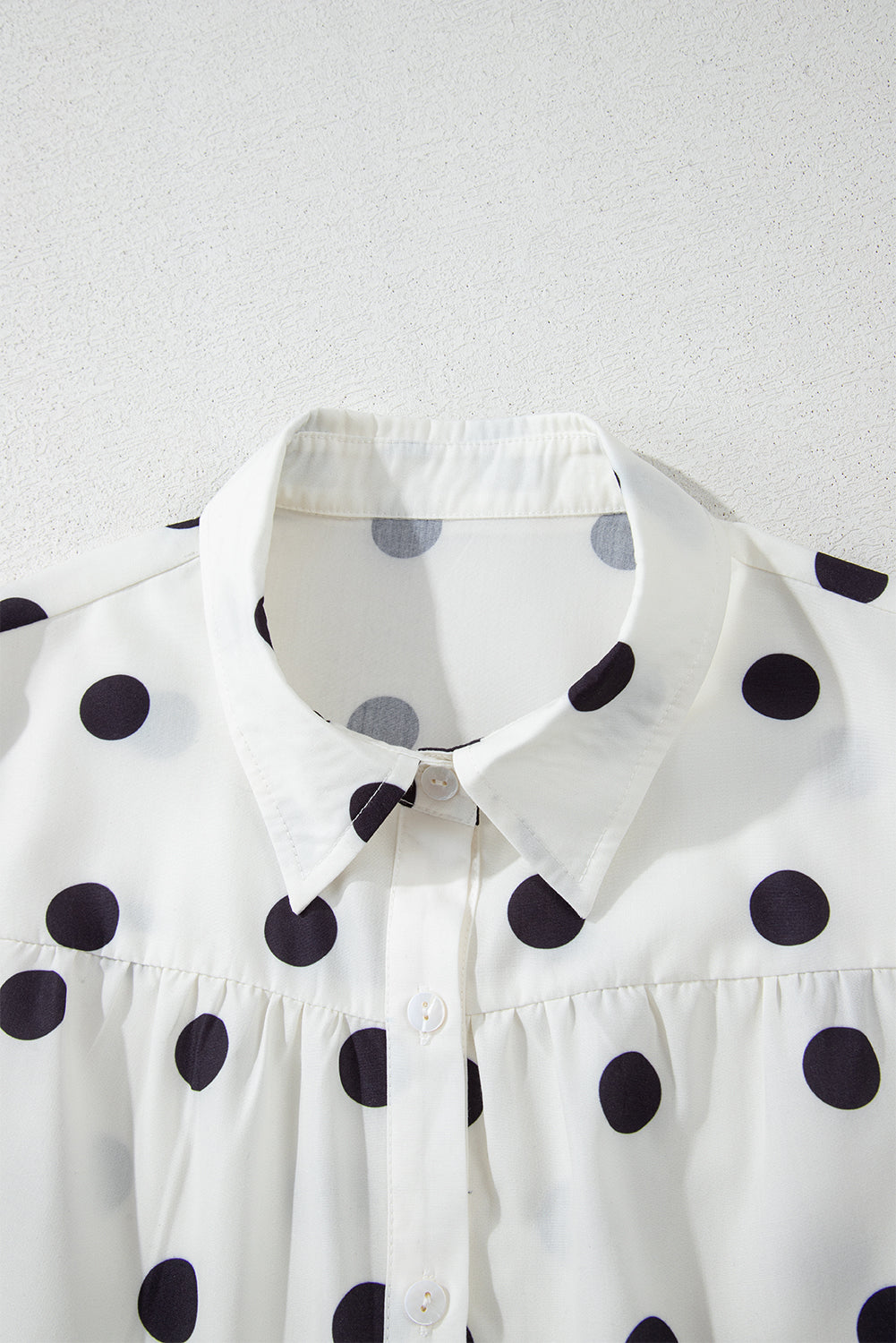 White Polka Dot Print Short Sleeve Collar Buttoned Tiered Babydoll Dress Mini Dresses JT's Designer Fashion