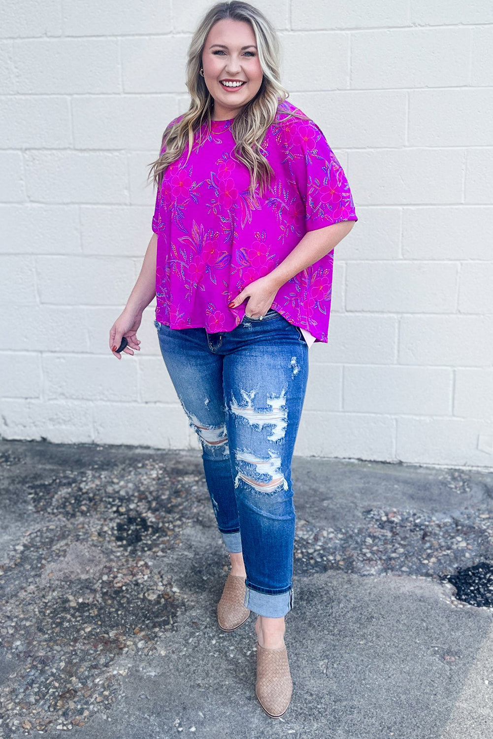 Rose Glitter Floral Plus T Shirt Plus Size JT's Designer Fashion