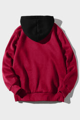 Fiery Red Letter Heart Print Color Block Pocketed Men's Hoodie Men's Tops JT's Designer Fashion