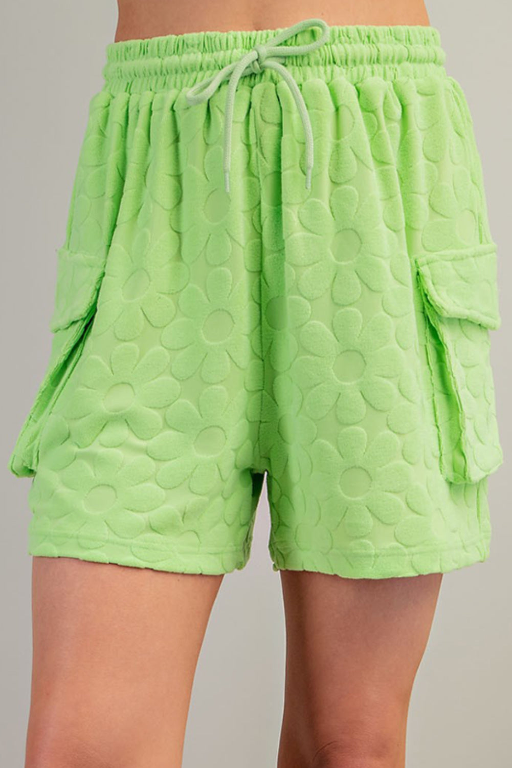 Light Green Floral Textured Short Sleeve Top and Shorts Lounge Set Pre Order Bottoms JT's Designer Fashion