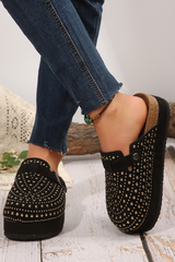 Black Rivet Buckle Closed Toe Platform Slippers Slippers JT's Designer Fashion