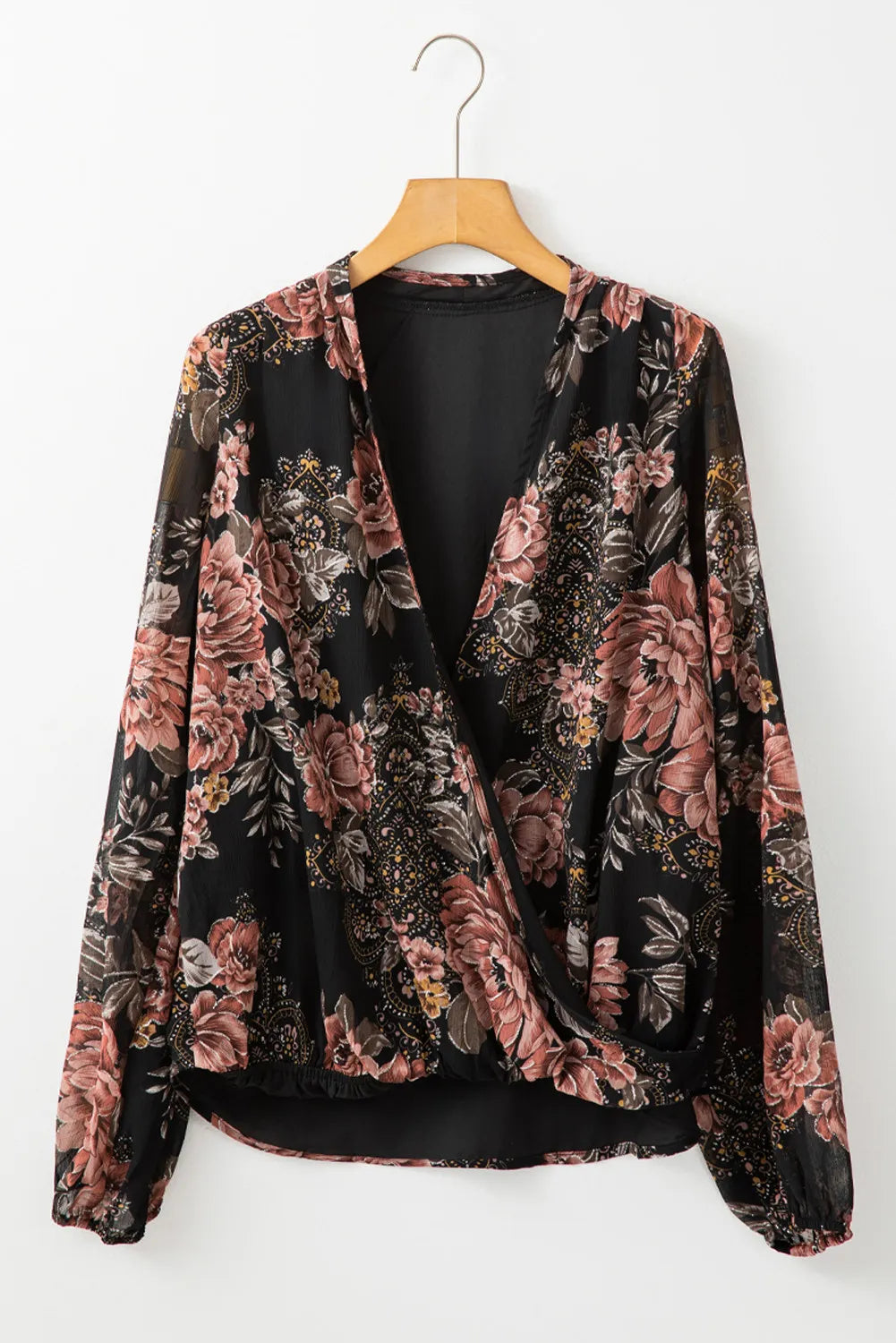 Printed Surplice Long Sleeve Blouse Long Sleeve Tops JT's Designer Fashion