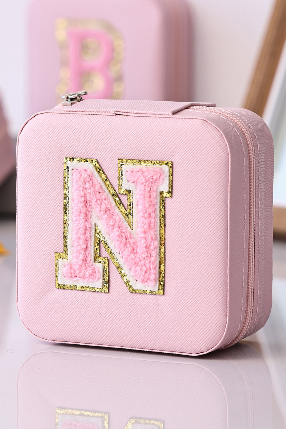 Pink Initial N Chenille Square Jewelry Box Other Accessories JT's Designer Fashion