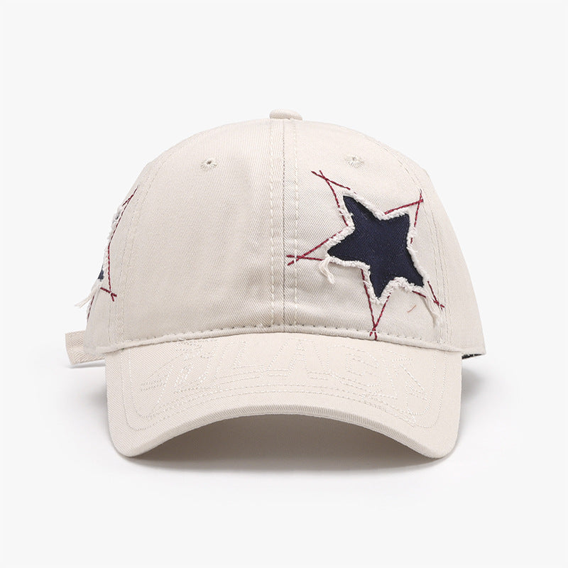 Adjustable Star Raw Hem Cap Ivory One Size Hats & Caps JT's Designer Fashion