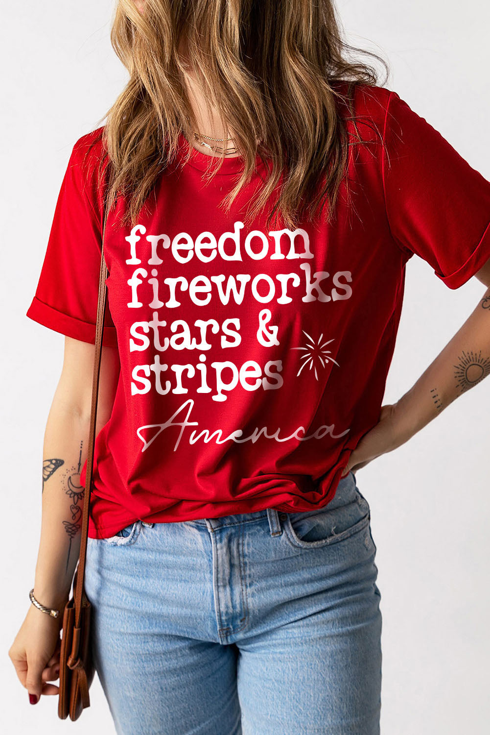 Fiery Red American Freedom Day Slogan Print T Shirt Graphic Tees JT's Designer Fashion