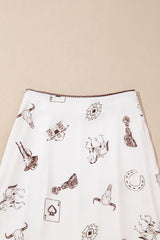 Beige Western Print Satin Long Skirt Pre Order Bottoms JT's Designer Fashion
