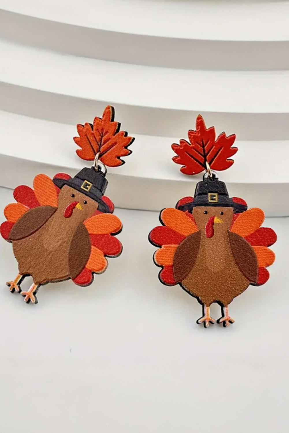 Racing Red Thanksgiving Turkey Leaf Pattern Dangle Earrings Jewelry JT's Designer Fashion