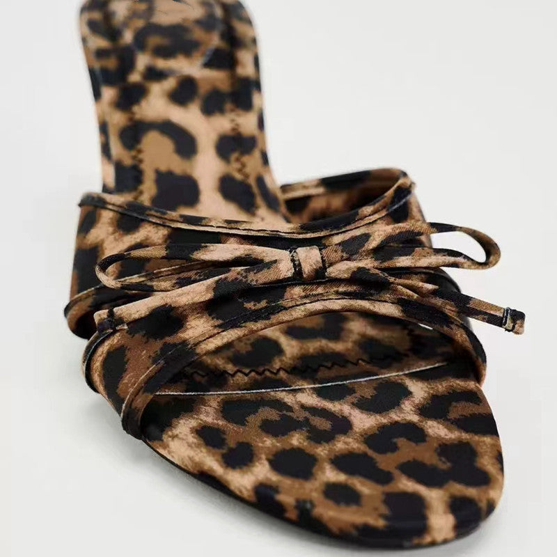 Bow Leopard Kitten Heel Sandals Footwear JT's Designer Fashion