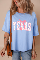 Myosotis TEXAS Bow Graphic Half Sleeve Drop Shoulder Loose Tee Graphic Tees JT's Designer Fashion