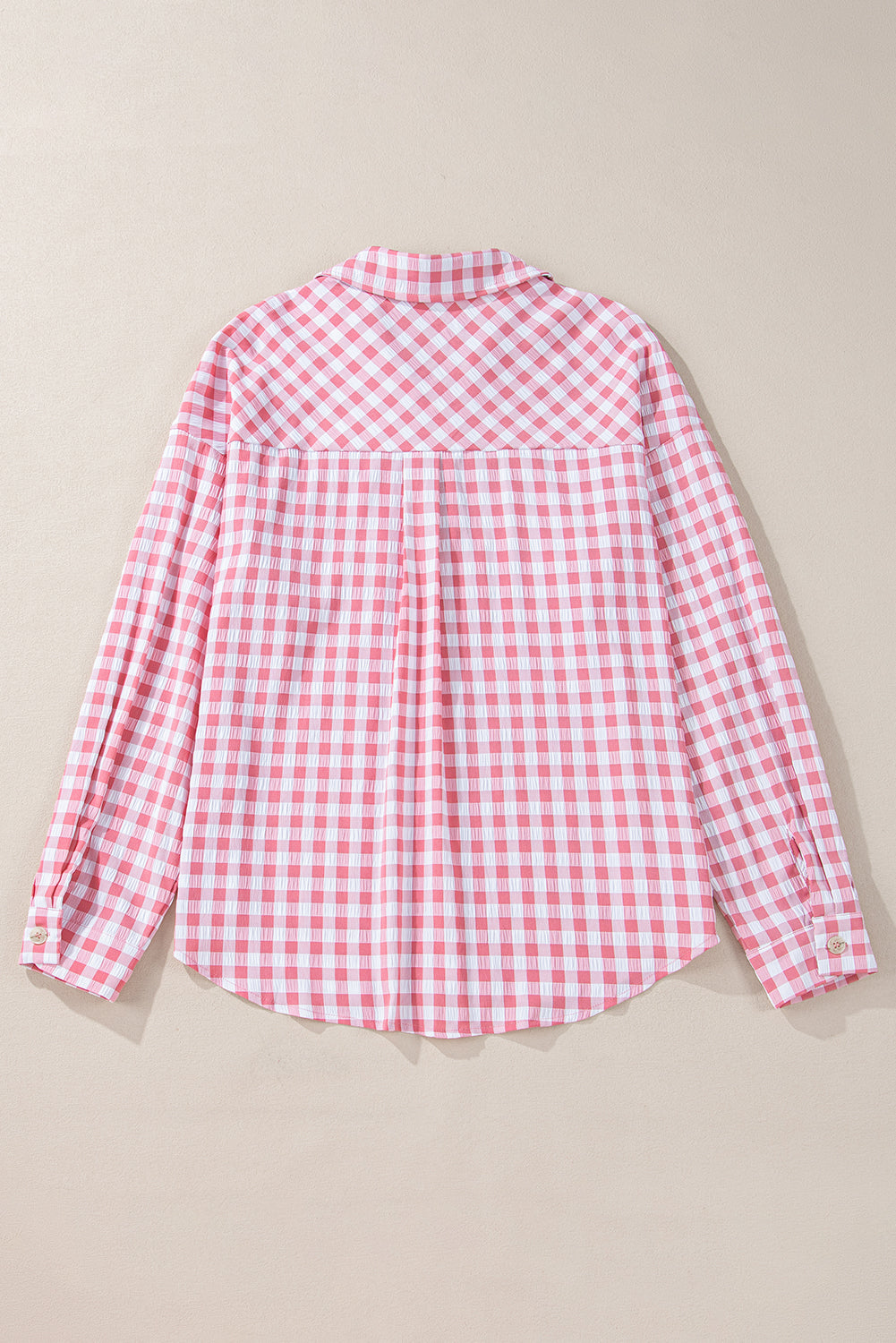 Pink Gingham Print Chest Pockets Buttoned Collared Shirt Blouses & Shirts JT's Designer Fashion