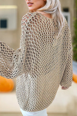Light French Beige Star Pointelle Knit Baggy Sweater Sweaters & Cardigans JT's Designer Fashion