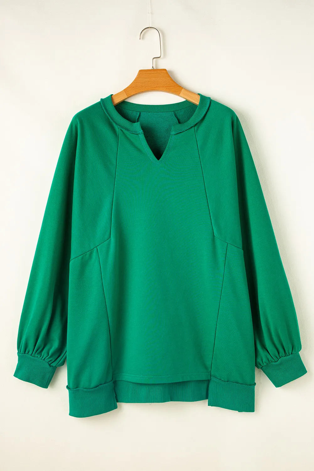 Plus Size Cutout Hem Notched Long Sleeve Sweatshirt Sweatshirts & Hoodies JT's Designer Fashion