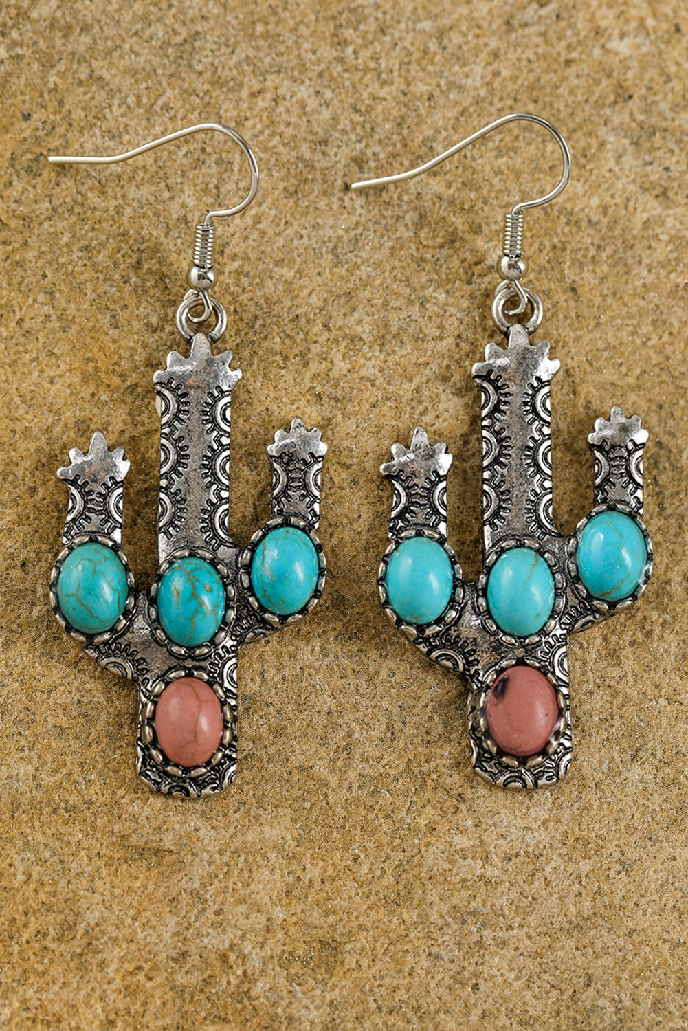 Light Blue Western Turquoise Decor Cactus Drop Earrings Jewelry JT's Designer Fashion