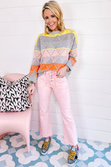 Apricot Pink Multi Buttons Raw Edge Crop Jeans Bottoms JT's Designer Fashion