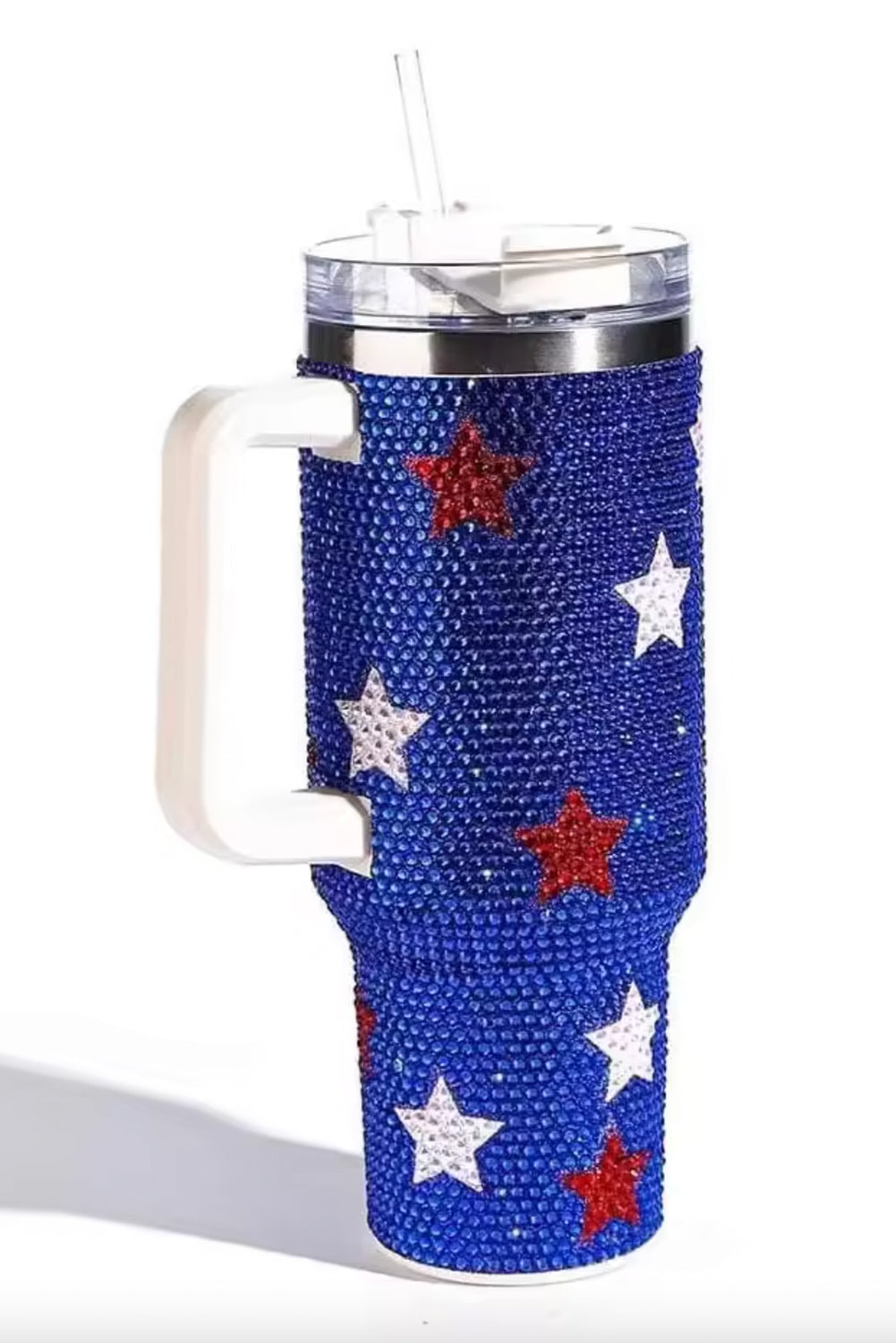 Dark Blue Star Shape Rhinestone Handle Large Vacuum Cup 40oz Tumblers JT's Designer Fashion