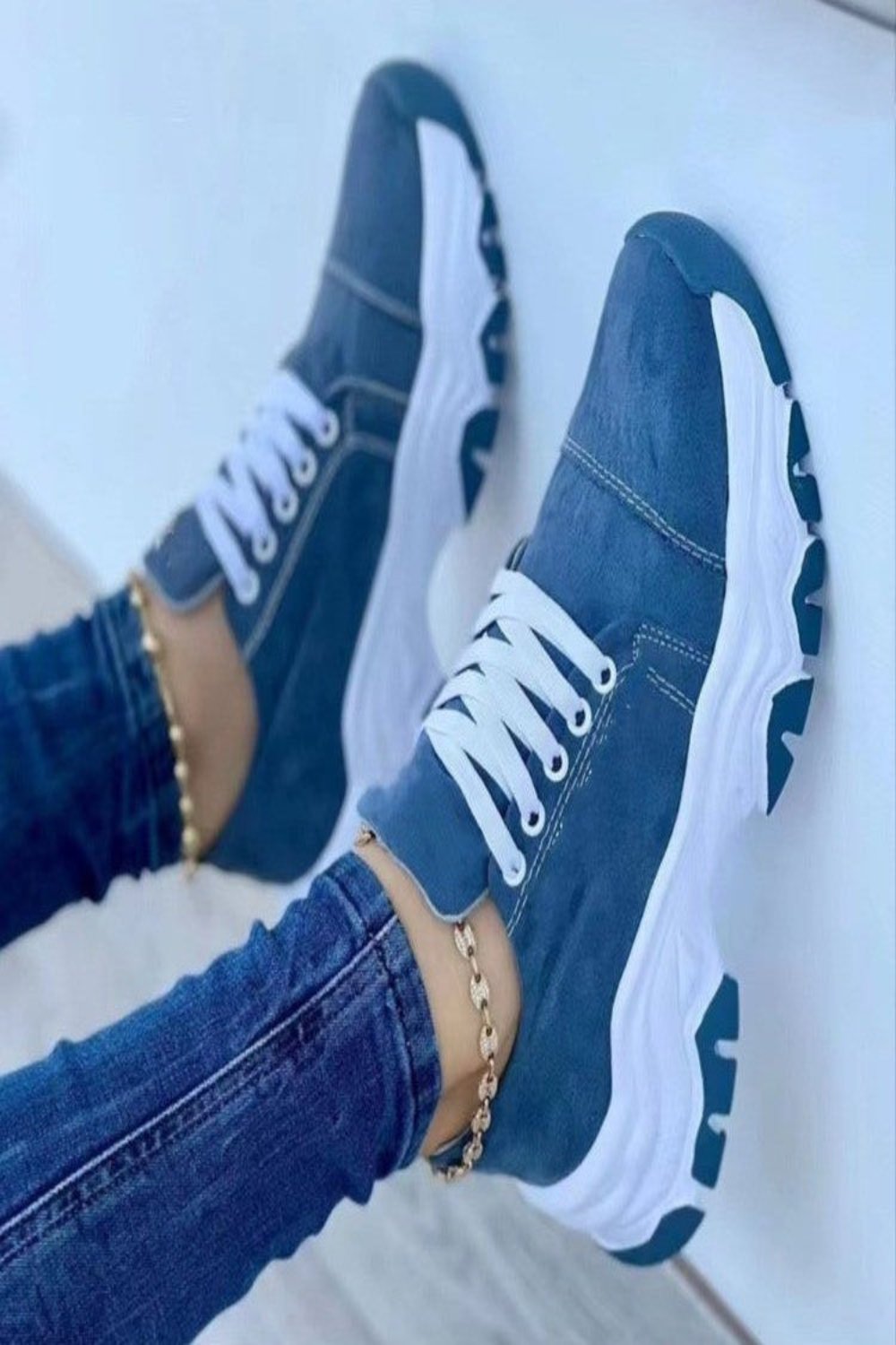 Lace-Up Round Neck Platform Sneakers Blue Shoes JT's Designer Fashion