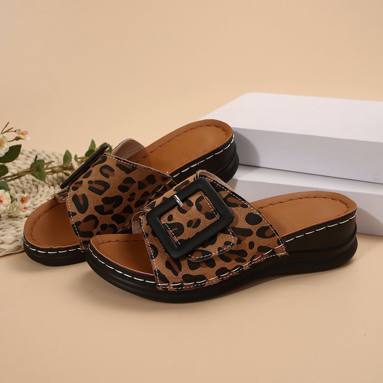 Suede Leopard Wedge Sandals Sandals JT's Designer Fashion