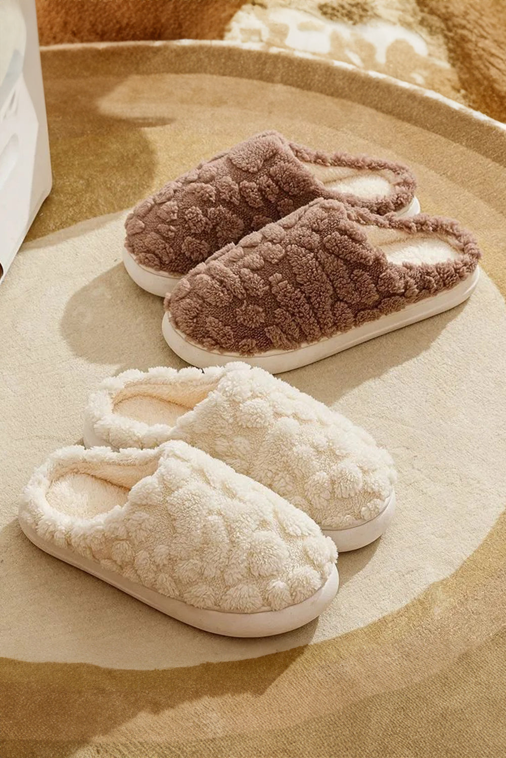 White Thick Sole Fluffy Plush Winter Home Slippers Slippers JT's Designer Fashion